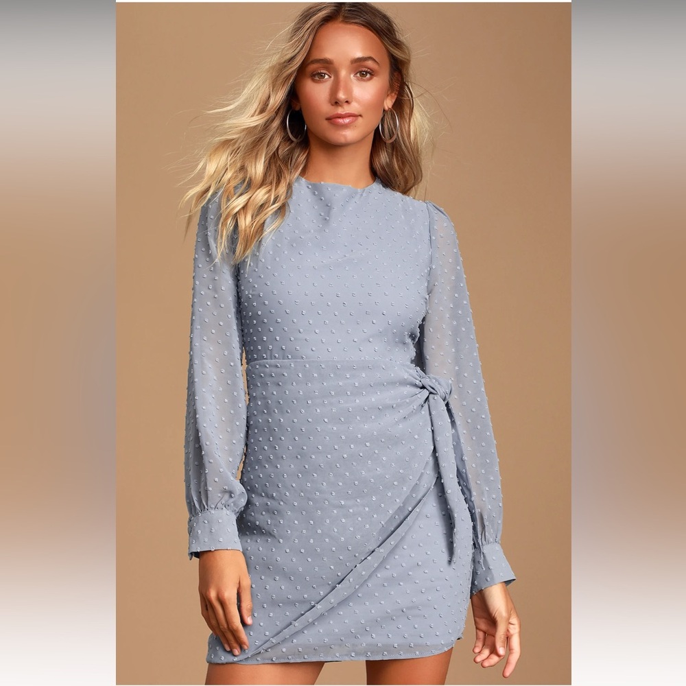 Much Love Light Blue Swiss Dot Long Sleeve Tie-Front
Mini Dress